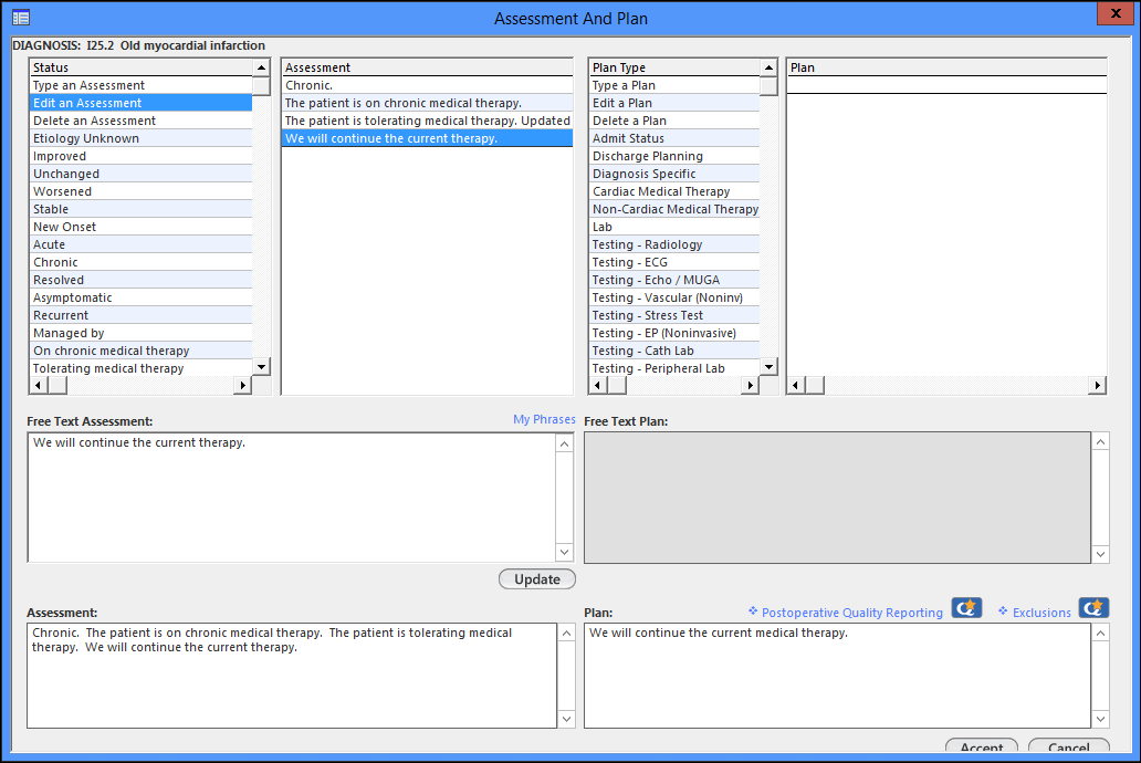 Edit an Assessment - Assessment And Plan