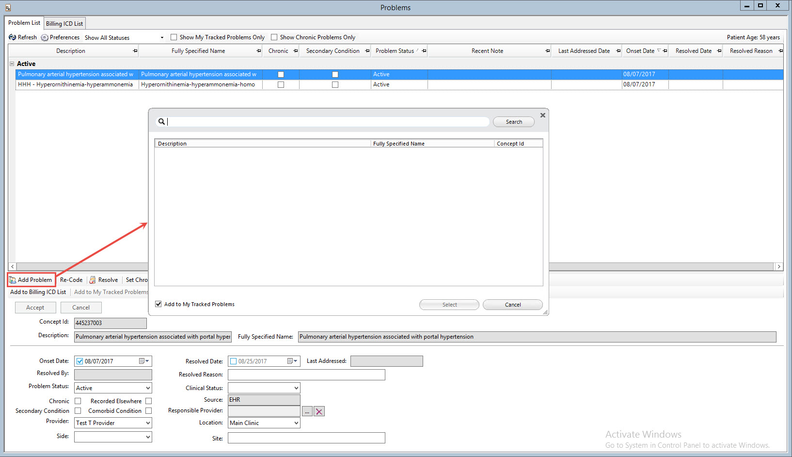 Add Problem Window
