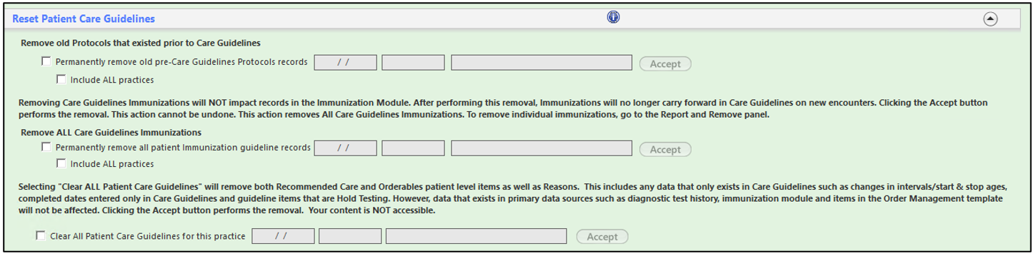 Reset Patient Care Guidelines