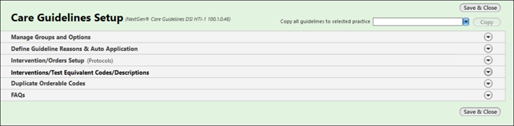 Care Guidelines Setup