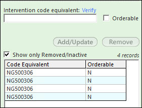 Intervention code equivalent depicting the grid of code equivalents