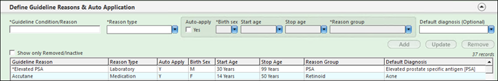 Define Guideline Reasons & Auto Application Panel