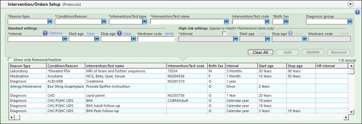 Orderable Tests Setup Panel