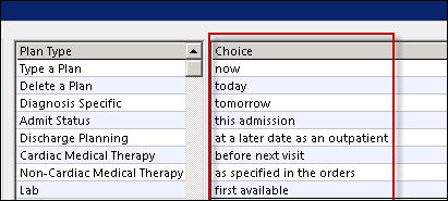 Plan Column with Choice List
