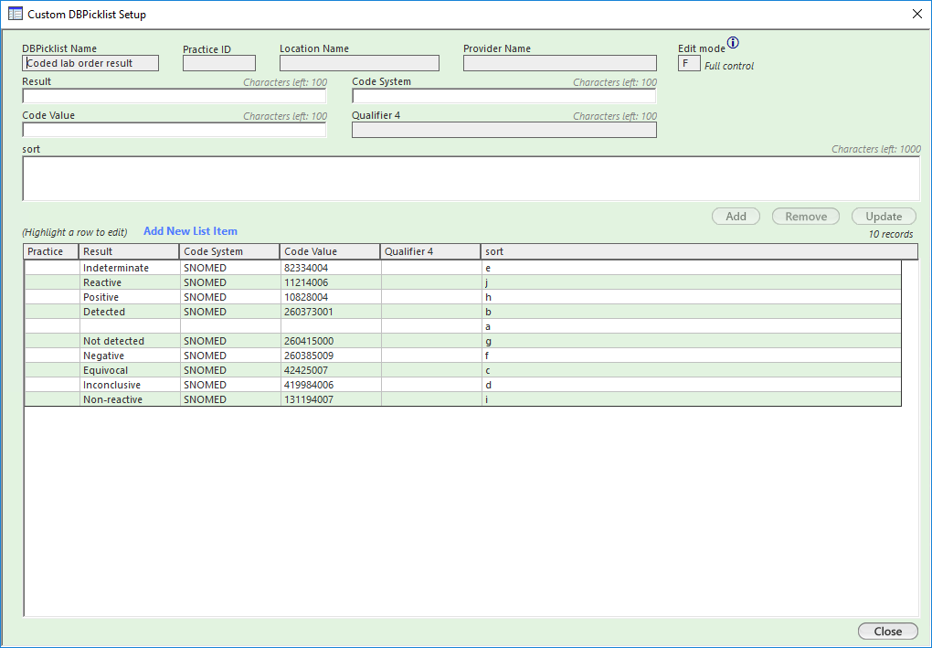 Custom DB Picklist - Coded Lab Order Result