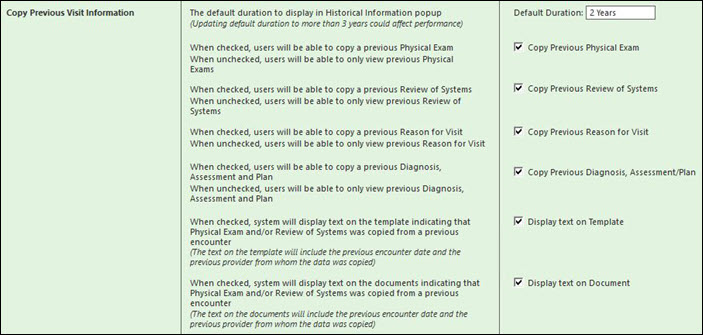 Copy Previous Visit Information Section