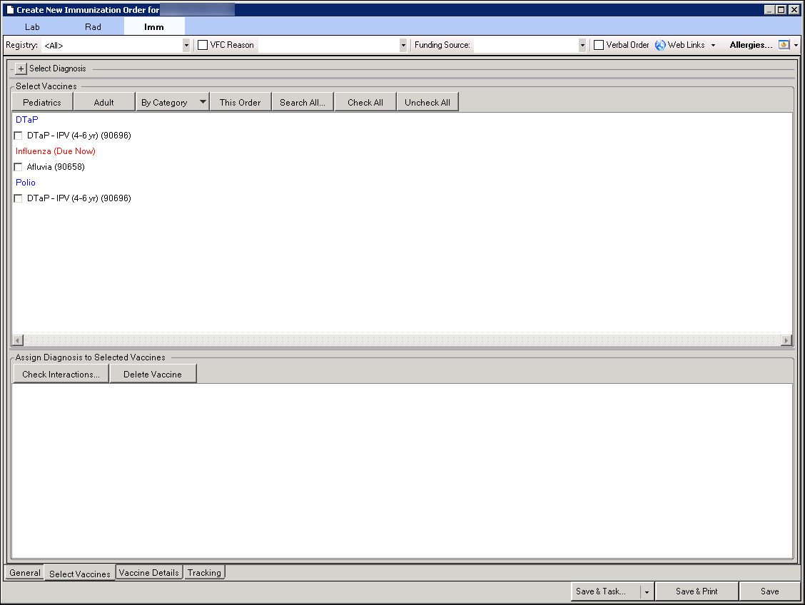 Create New Immunization Order for ≤Current Patient≥