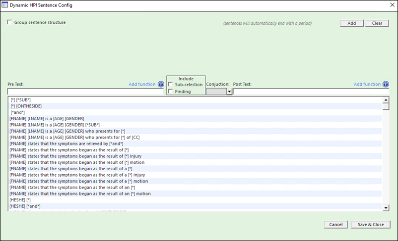 Dynamic HPI Sentences Config