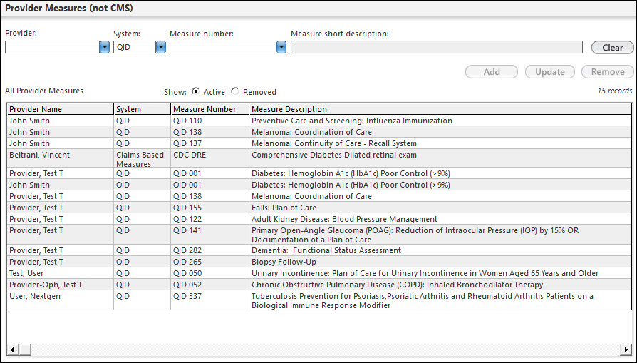 Provider Measures (not CMS) Panel
