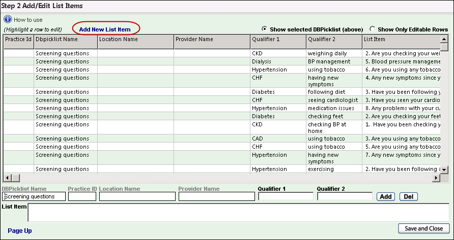 Step 2 Add/Edit List Item