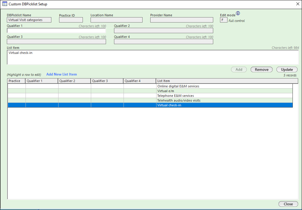Custom DBpicklist setup