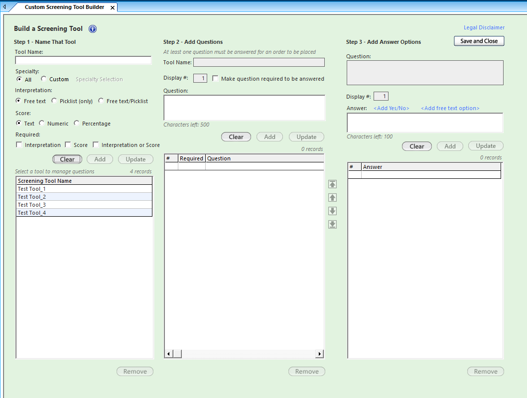 Custom Screening Tool Builder