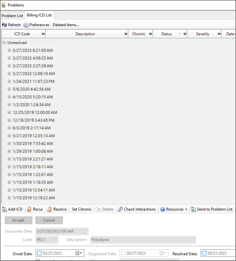 Billing ICD List