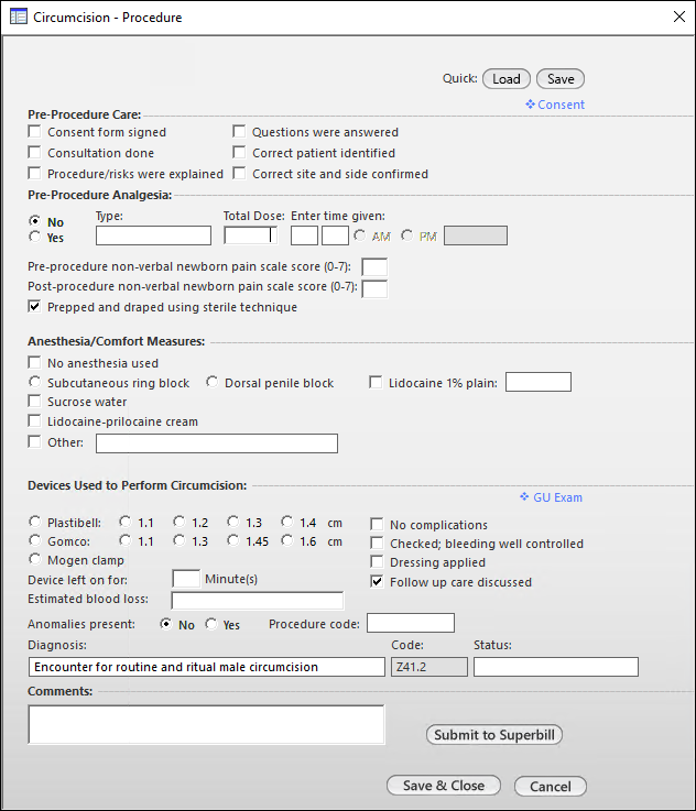 Circumcision - Procedure Template