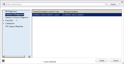 Diagnosis search window