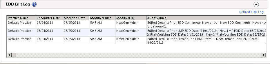 Records in the EDD Edit Log template