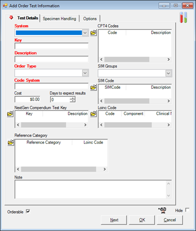 Add Order Test Information