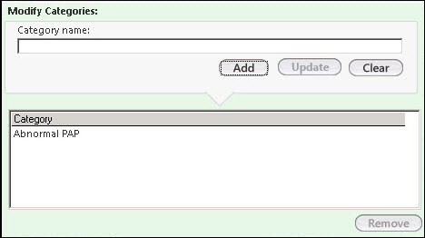 Modify Categories section