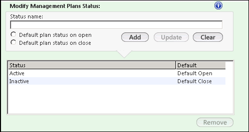 Modify Management Plan Status section