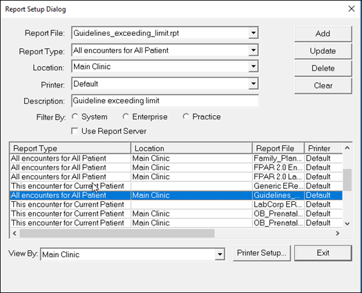 Report Setup Dialog