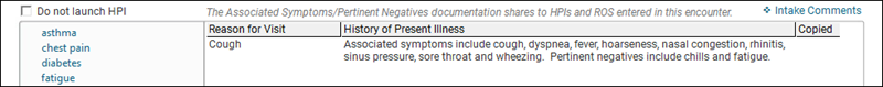 HPI symptoms