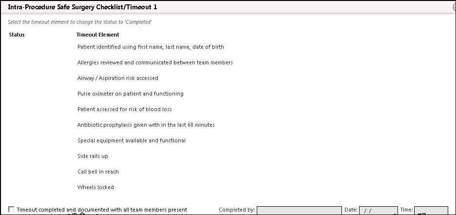 Intra-Procedure Safe Surgery Checklist/Timeout 1