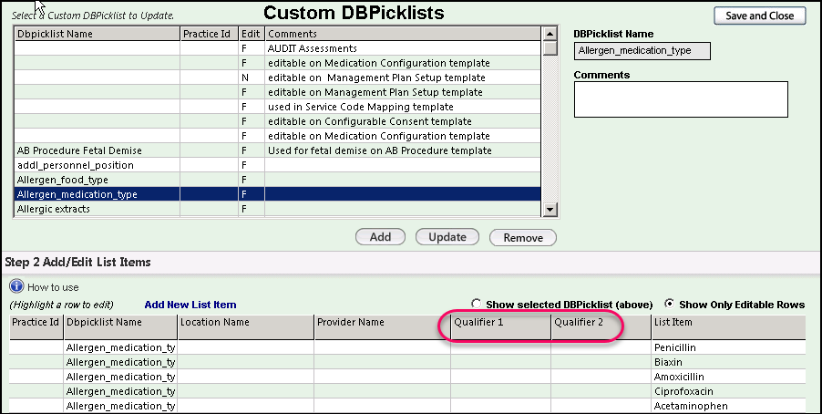 Custom DB picklist