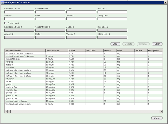 Joint Injection Data Setup