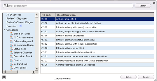 Diagnosis Search Window