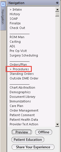 Open Joint Aspiration/Injection template through Navigation bar