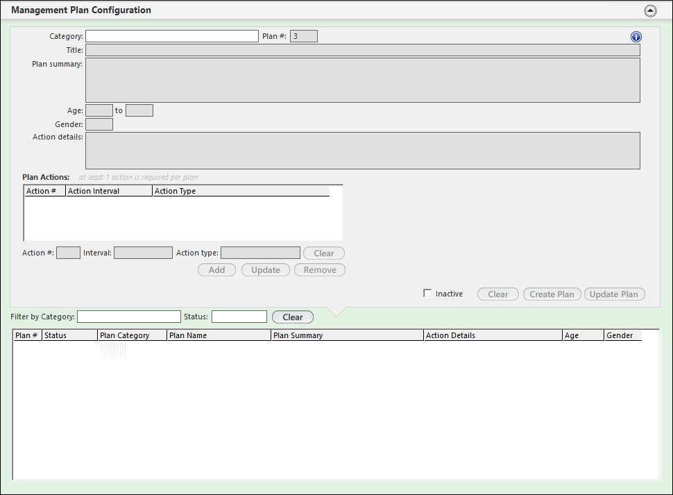 Management Plan Configuration panel in the Management Plans template