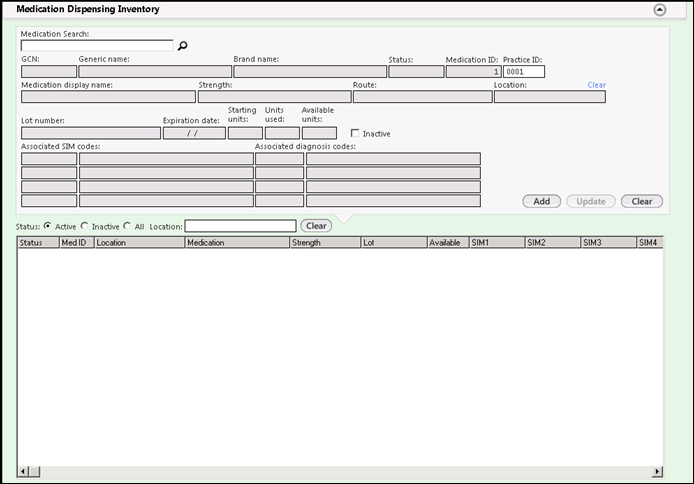 Medication Dispensing Inventory panel