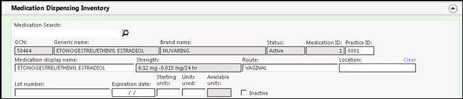 Medication Dispensing Inventory panel