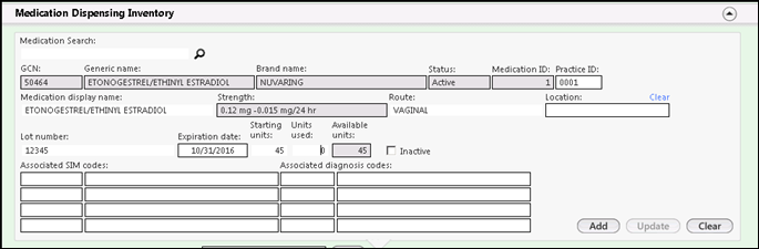 Medication Dispensing Inventory panel