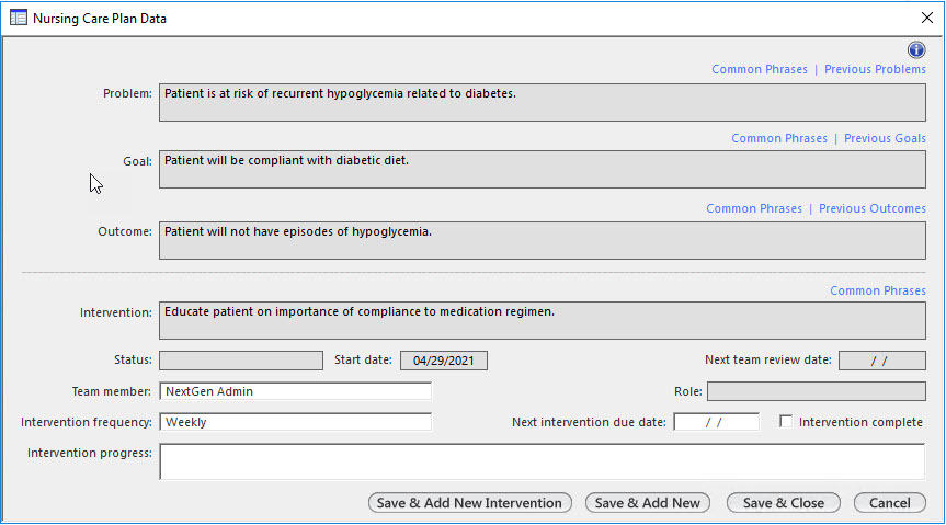 Nursing Care Plan Data