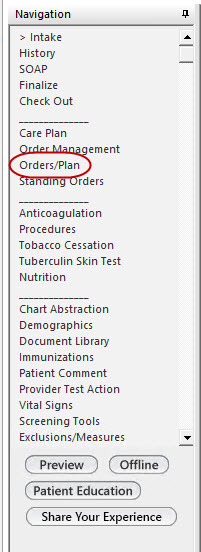 Orders/Plan link in navigation bar