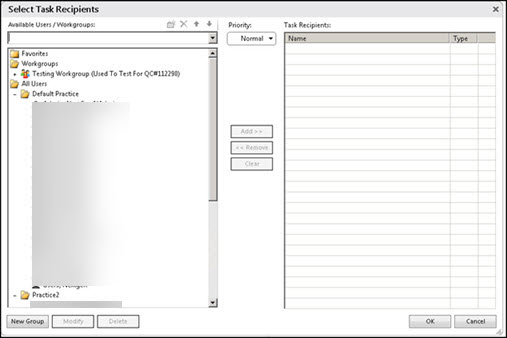Select Task Recipients window