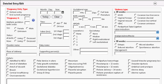 Detailed Entry/Edit on Pregnancy Outcomes