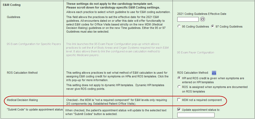 MDM not a required component check box in E&M, Medical Decision Making section
