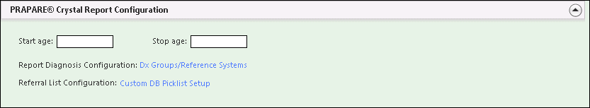 PRAPARE® Crystal Report Configuration panel