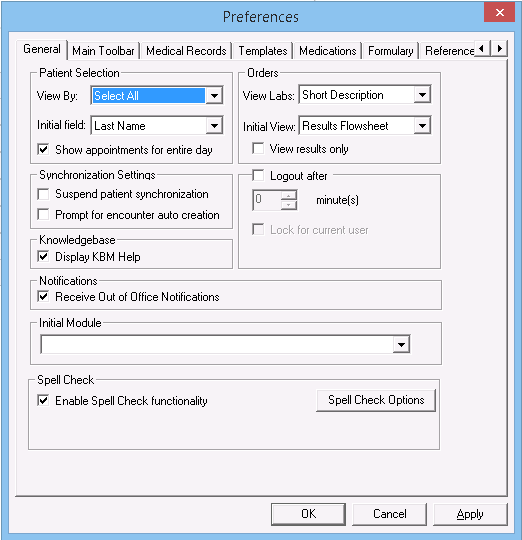Preferences window