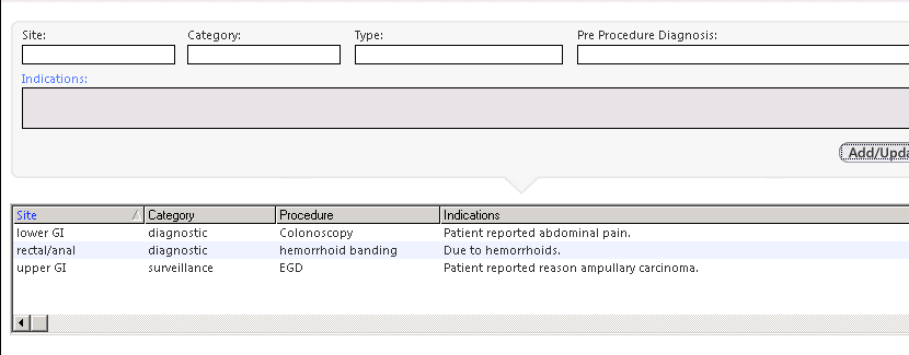 Selecting procedure from the Procedure panel