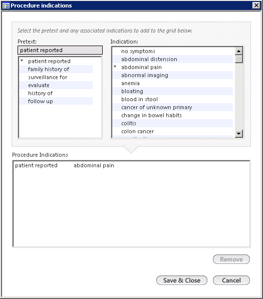 Procedure indications