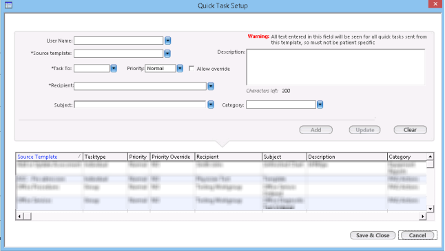 Quick task setup