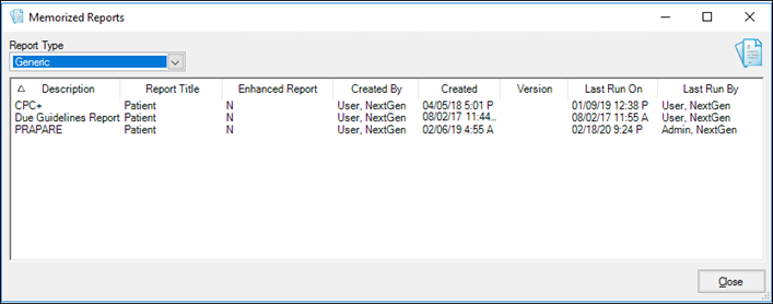 Memorized Reports