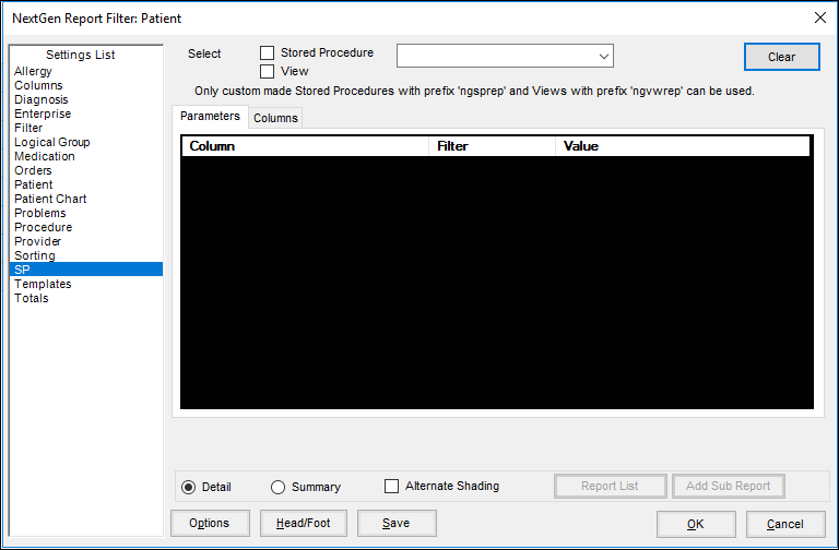 Nextgen Report Filter
