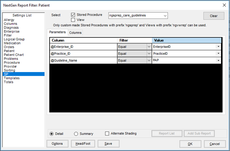 Nextgen Report Filter