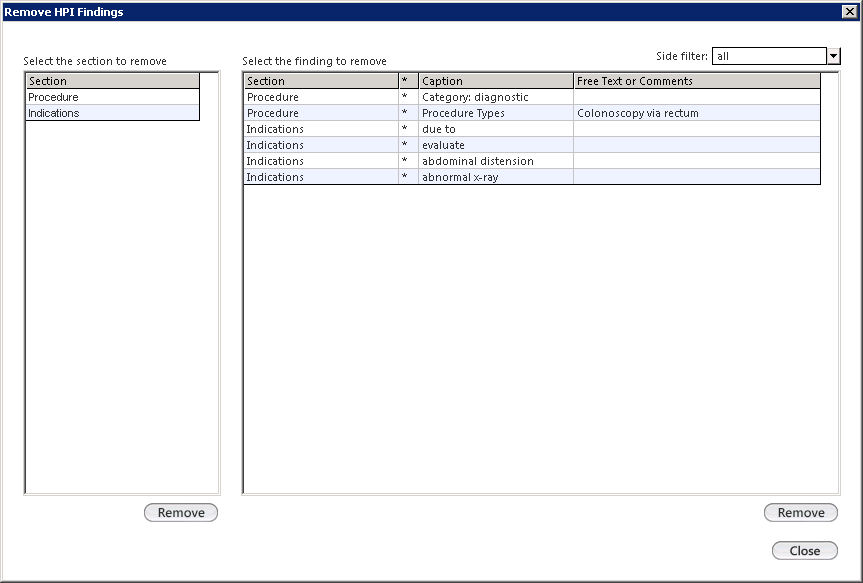 Remove HPI Findings