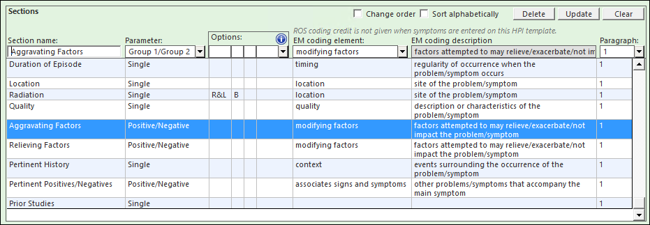 Sections Parameter