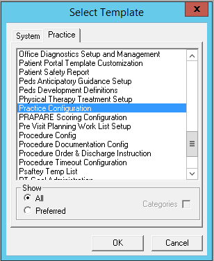 Select Practice Configuration